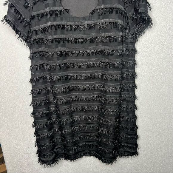 Show Me Your Mumu Demi Fuzzy Fringe Mini Short Sleeve Black Dress Sz M - Picture 5 of 10